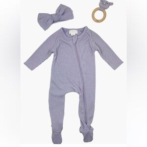 TOBY Footie, Headband & Teether Set in size 6-7 months. Lilac color. Nwt